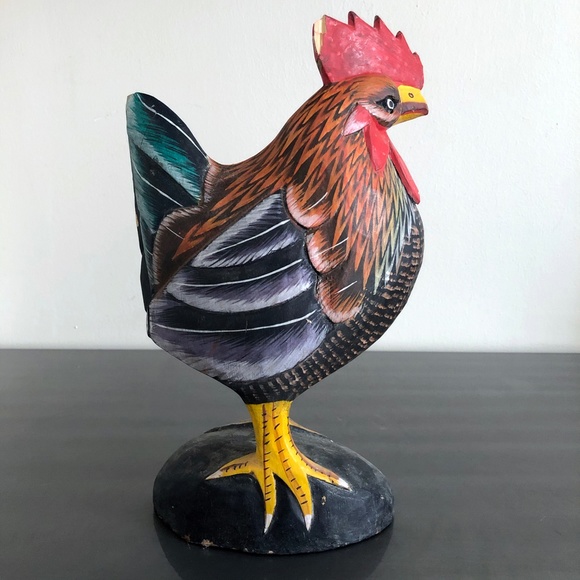 Vintage Carved Handprinted Wooden Rooster - Picture 6 of 10